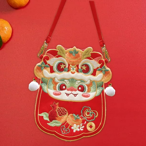 Bolso de cosméticos bordado Hanfu Hugo cruzado decoración del año del dragón chino