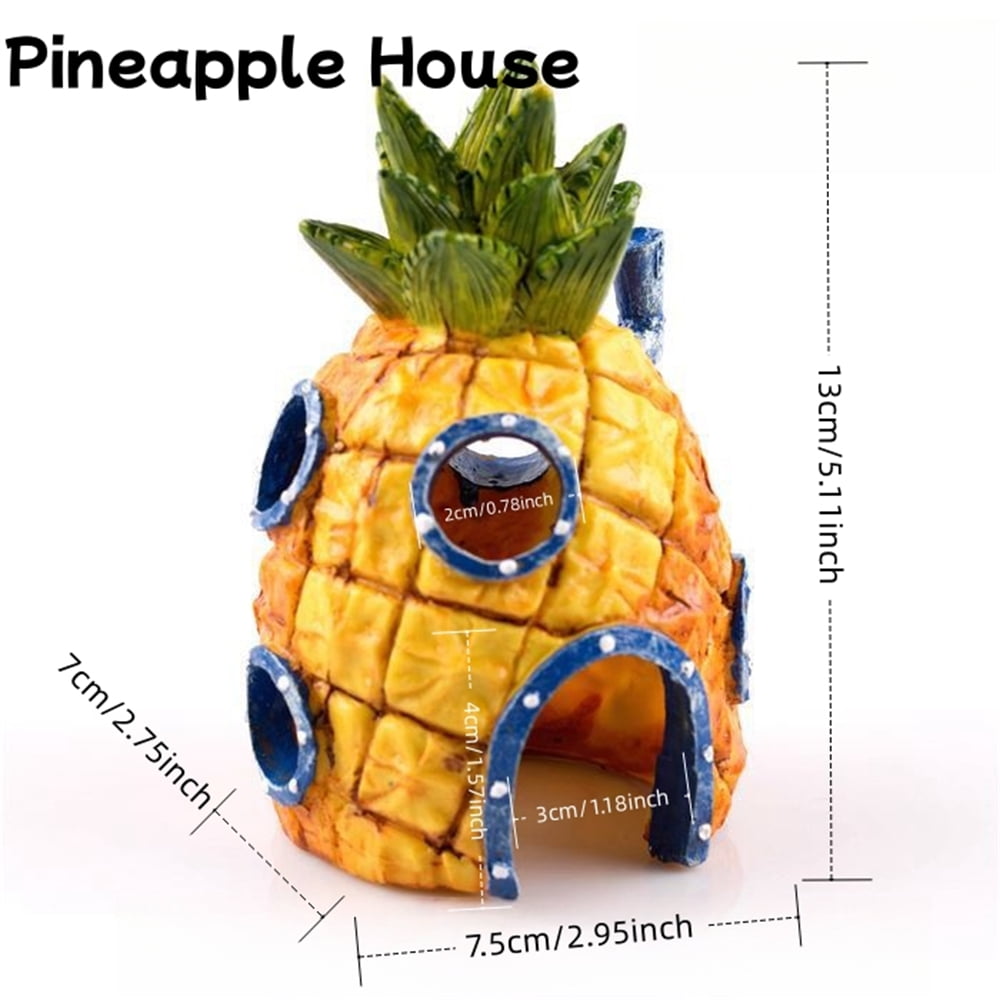 SpongeBob Aquarium Ornament 3-Piece Set, Mini Pineapple & Krusty Krab Decor with Squidward House, Resin Cave Hideouts for 5-20 Gallon Tanks