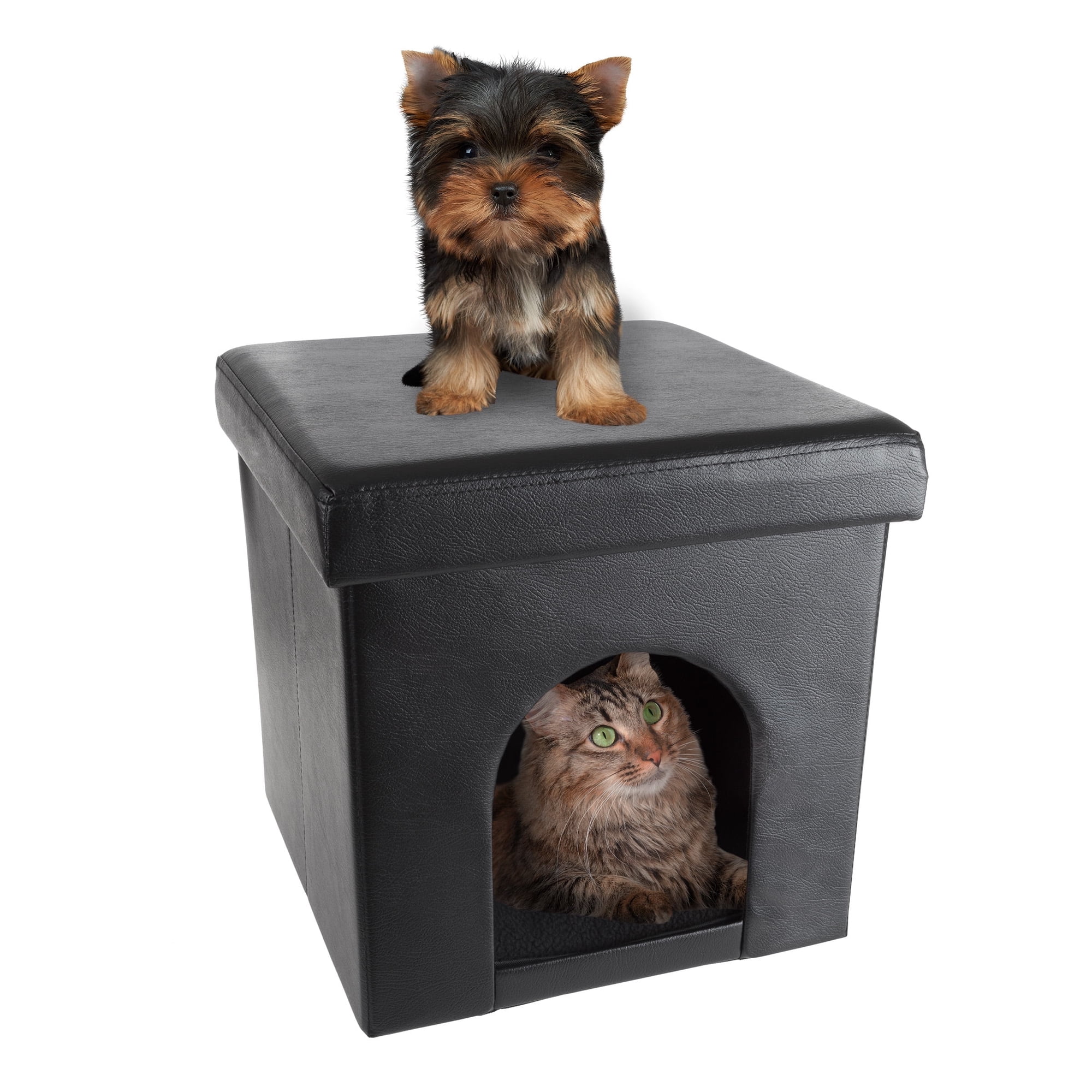 PETMAKER Collapsible Cat Bed and Ottoman, Black