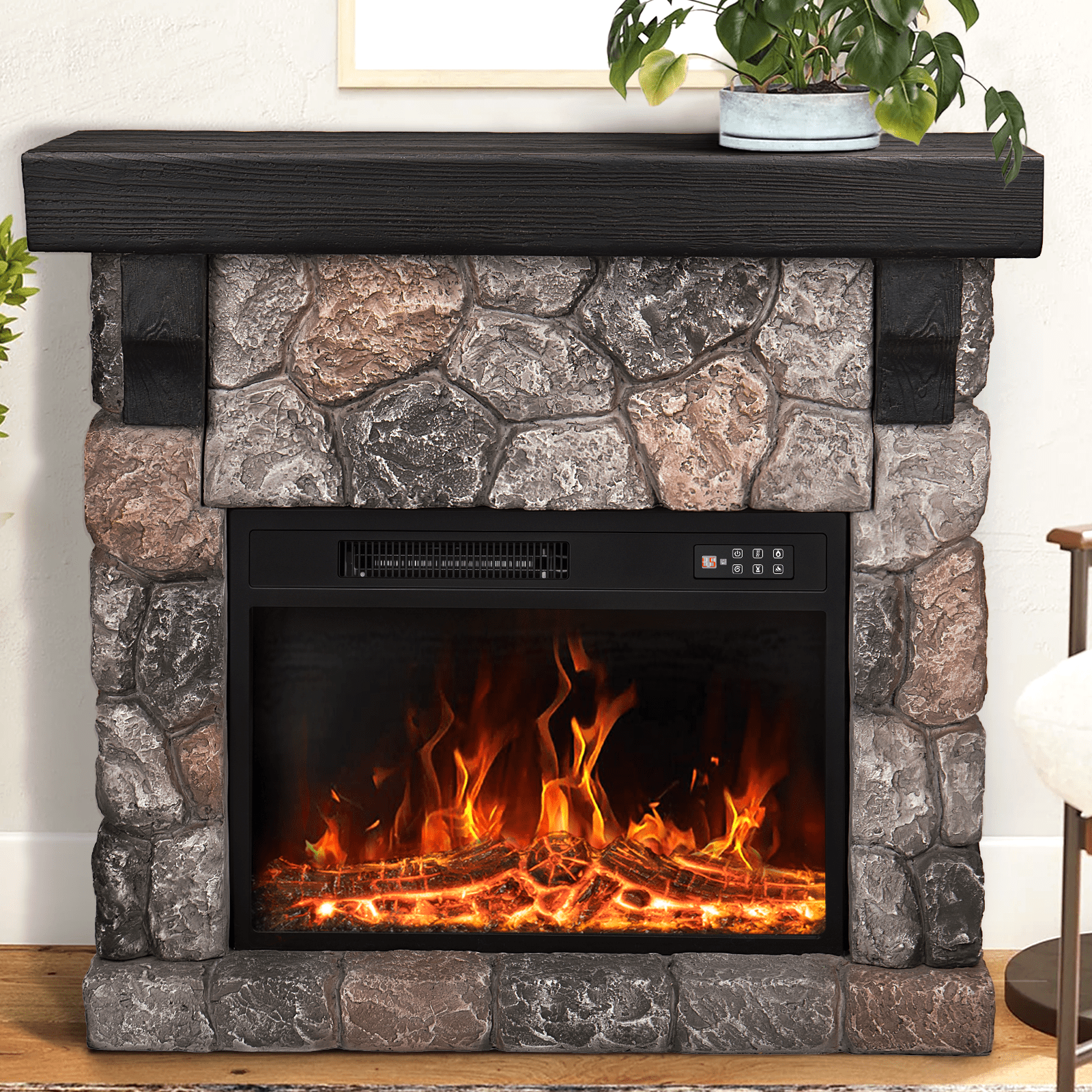 Waleaf Electric Fireplace with Mantel, 36 inch Freestanding Stone Fireplace Heater TV Stand with Remote Control