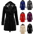 thumbnail image 2 of Womens Double Breasted Trench Coat Classic Lapel Belt Peacoat Fall Winter Warm Overcoat Outerwear with Hood, 2 of 3
