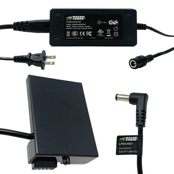 Wasabi Power DC Coupler with AC Power Adapter for Canon LP-E8 (DR-E8, ACK-E8)