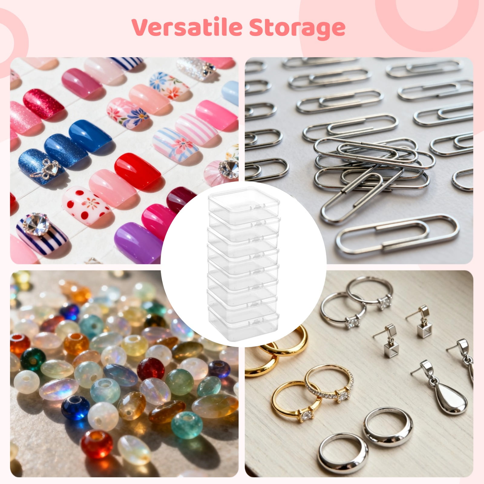 120 Pcs Plastic Bead Storage Containers, 3×3×1" Small Storage Boxes, Clear Square Containers with Hinged Lids, Mini Organizer Cases for Jewelry, Crafts, Small Items, Parts