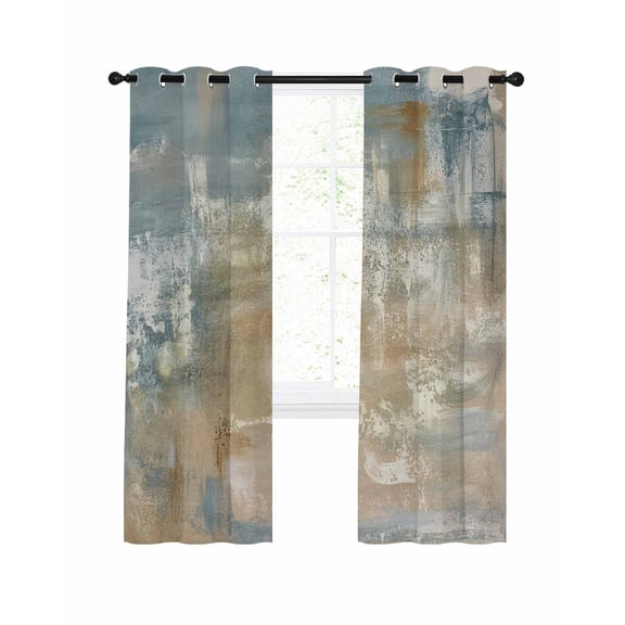 Blue Brown Blackout Curtains, Light Blocking Print Window Curtains, Vintage Modern Oil Painting Art Abstract Thermal Insulated Window Drapes for Living Room Kitchen Cafe 2 Panels, 104"W x 52"L