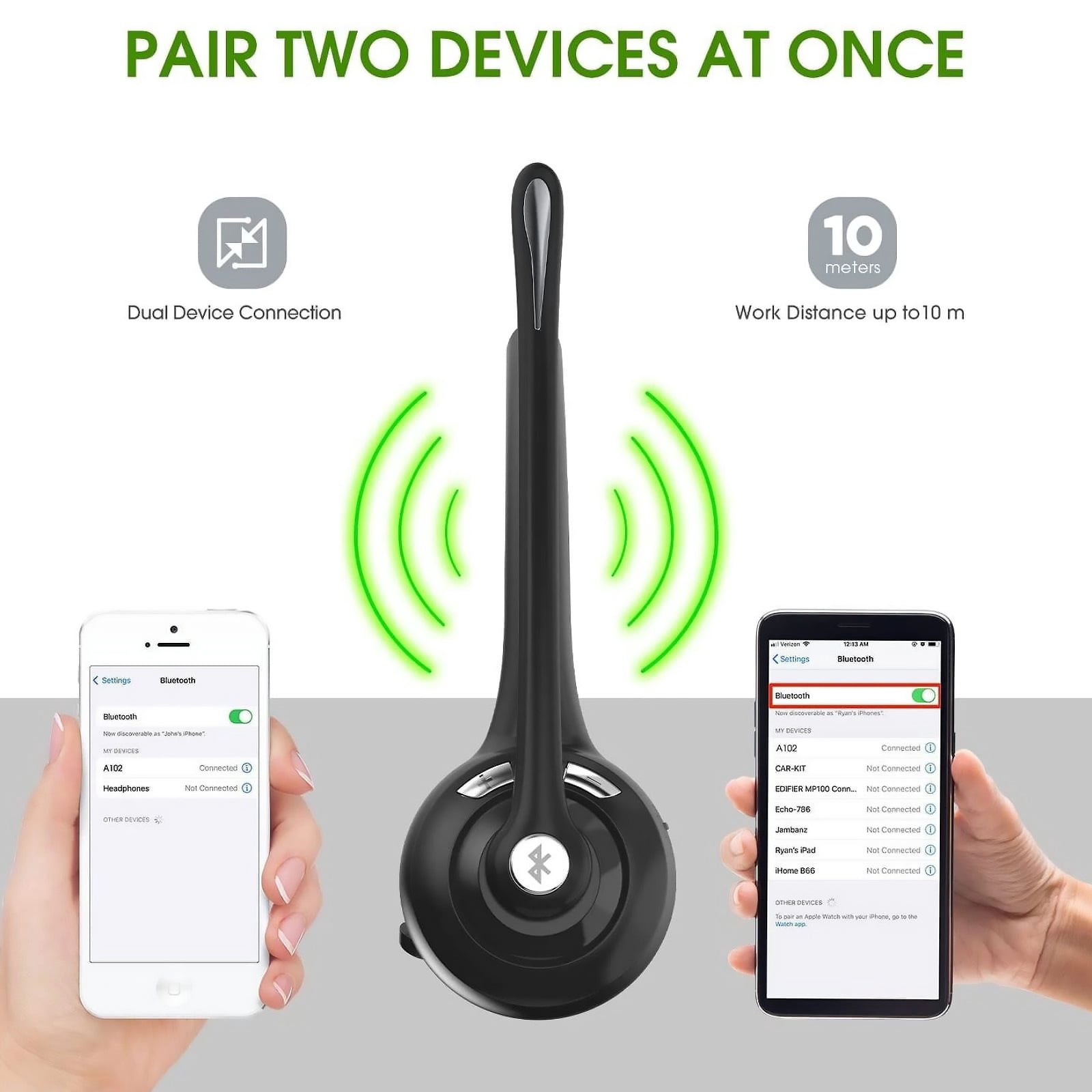ARCADORA Bluetooth 5.0 Headset Noise Cancelling Microphone 13Hrs Playtime 220Hrs Standby Multi-Point Black Lightweight Over-Ear Clear Calls