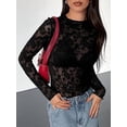thumbnail image 7 of BTFBM Mesh Long Sleeve Tops for Women Lace Sheer Tight See Through Crew Neck Spring Fall Party Club Outfits, 7 of 7