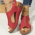thumbnail image 5 of HTHLVMD Slip On Sandals for Woman, Plus Size Women's Hook & Loop Sandals - Platform Beach Wedges With Breathable Cut-Out Design & Non-Slip Stitched Seams, Wide Width Orthopedic Summer Shoes, Red 8, 5 of 7