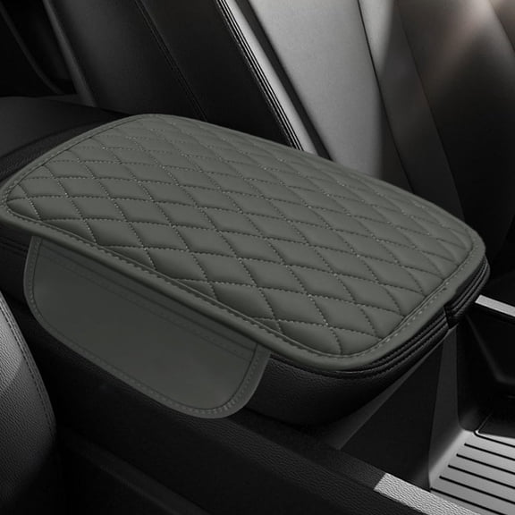 Center Console Cover,  Armrest Cover Cushion, Leather Support Pad with 2 Storage Bags, Universal Interior Decorative Accessory for  , SUVs, , RVs (Gray)