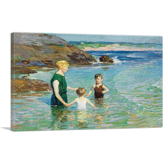 ARTCANVAS At the Beach Woman With Children Canvas Art Print by Edward Henry Potthast - Size: 18" x 12" (1.50" Deep)