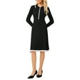 thumbnail image 2 of INSPIRE CHIC Women's Midi Knitted Dress Ribbed Ruffled A-Line Sweater Polo Dresses S Black, 2 of 5