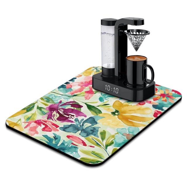 Exquisite 18x24 Inch Floral Dish Drying Mat - Microfiber Kitchen Decor for All Seasons - Ultra Absorbent, Washable & Foldable
