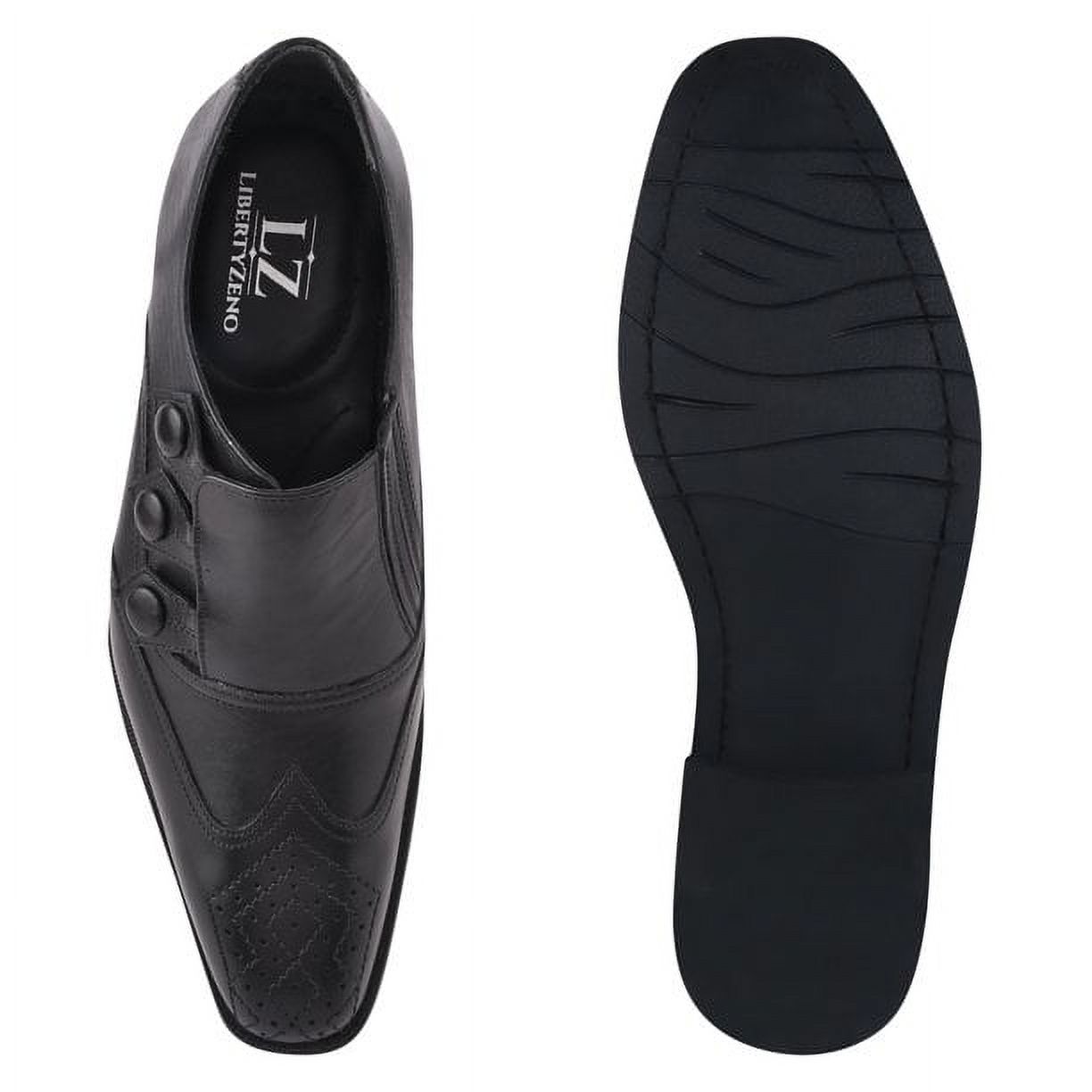LIBERTYZENO Triple Monk Strap Slip-on Mens Leather Formal Wingtip Brogue Dress Shoes - image 5 of 6