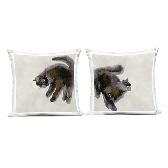 Stupell Industries Fuzzy Black Cats on Beige Design by Melissa Wang Outdoor Printed Pillow (Set of 2)