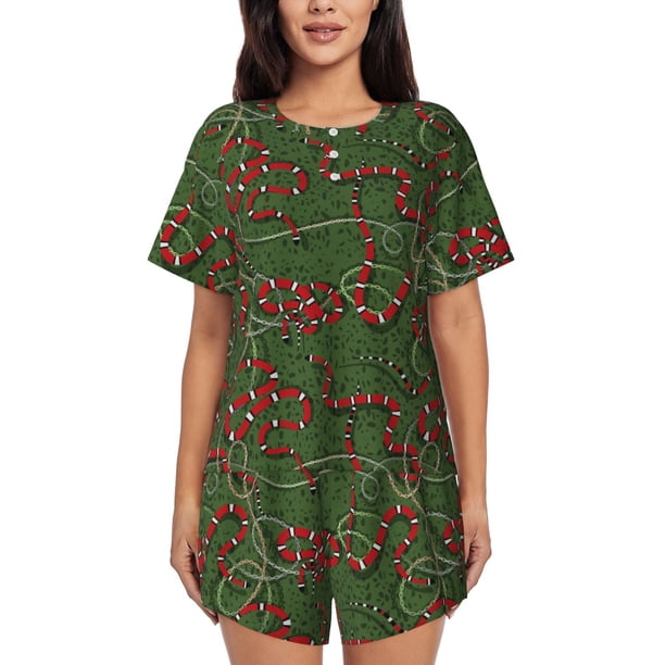 Fotbe Red Snake Conjunto de Pijama Estampado para Mujer, 2 Piezas, Ropa de Dormir con Camiseta de Manga Corta y Shorts Suaves-Large