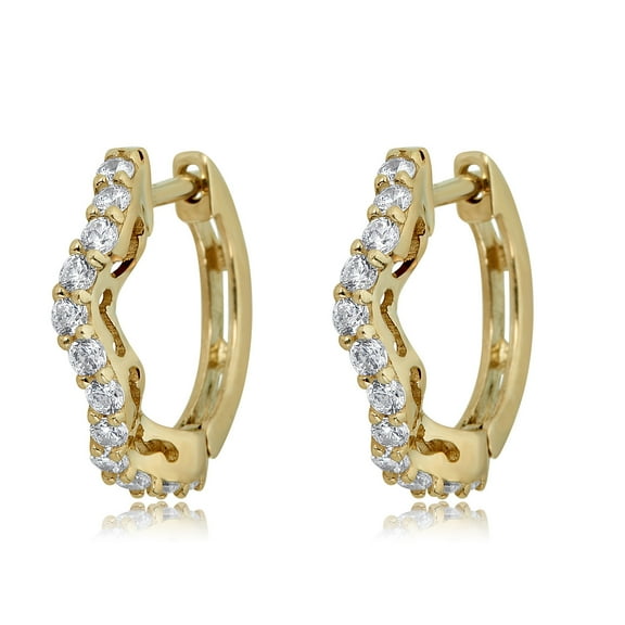 AVORA 10K Yellow Gold Curved Simulated Diamond CZ Huggie Hoop Earrings