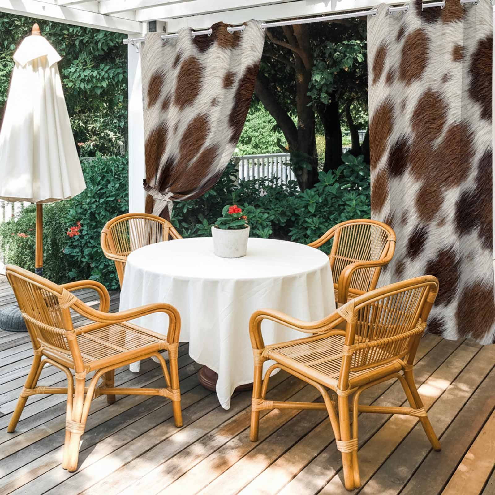 Brown Fur Texture Outdoor Curtains for Patio, Country Farm Animal Classic Beige Brown Spots Sunshade Privacy Drapes Grommet Waterproof Outside Curtains for Porch/Cabana/Balcony 54"x 84", 2 Panel