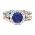 thumbnail image 2 of 2.32 ct Brilliant Round Cut Tanzanite 14k White/Rose Gold Halo Solitaire with Accents Engagement Bridal Wedding Ring Band Set size 8.75, 2 of 7