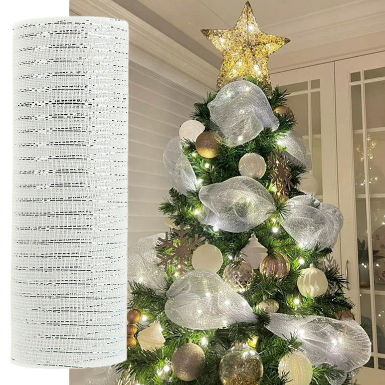 4 Rolls Christmas Poly Burlap Mesh 10 Inches, 40 Yards Metallic Deco Mesh  Ribbon for Wreath Christmas Tree, Red White Wide Long Mesh Decorative for