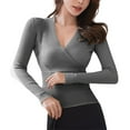 thumbnail image 1 of Hauts à Manches Longues pour Femmes Sexy Décontracté Mode Femmes Col en V Uni Manches Longues Croisé Pull Slim Hauts Longs Pulls pour Femmes Hauts Femmes Manches Longues, 1 of 3