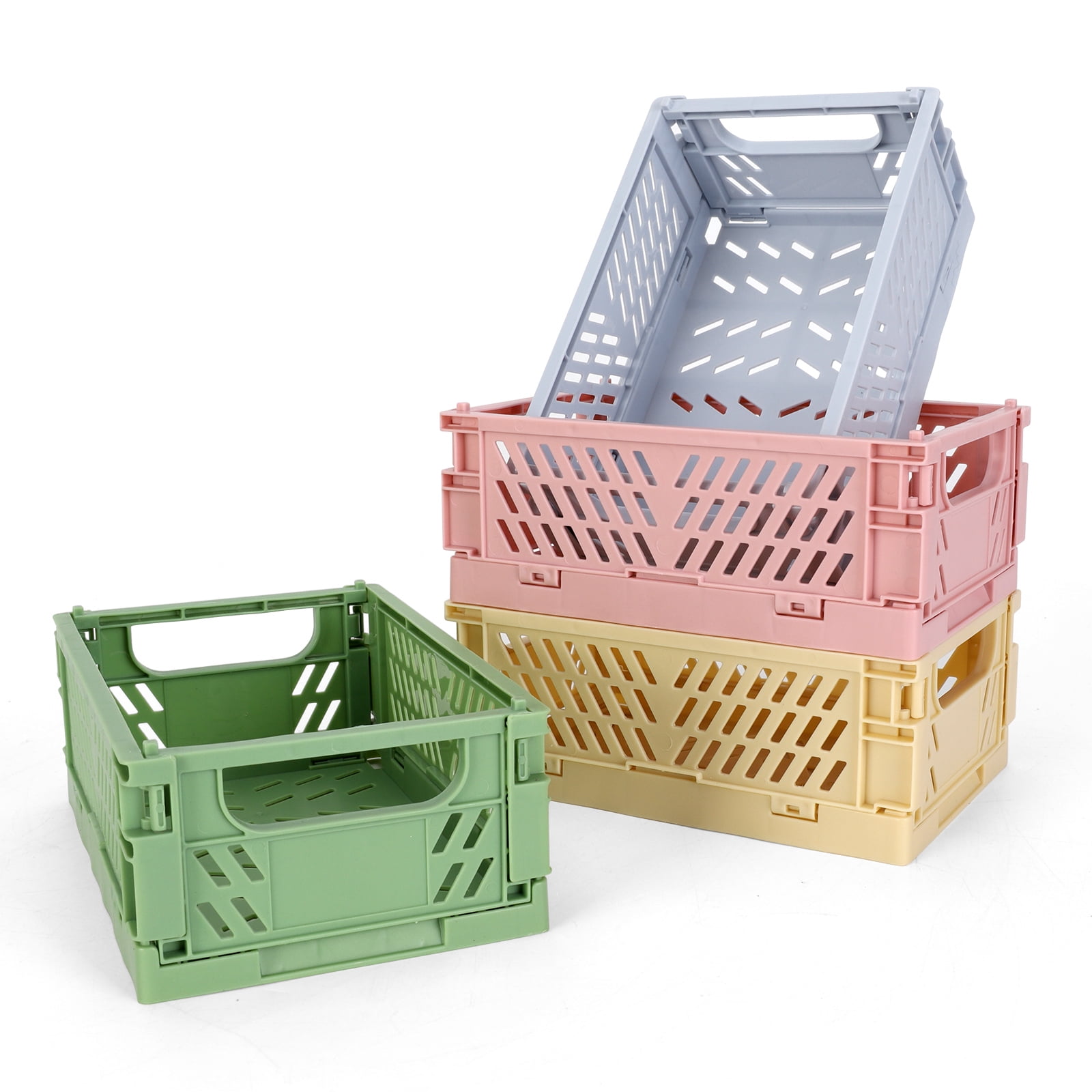 Plastic Storage Basket,2 Pack Mini Collapsible Crate Stacking Folding Storage Baskets for Home Kitchen Bedroom Bathroom Office 5.9 x 3.8 x 2.2 . 
