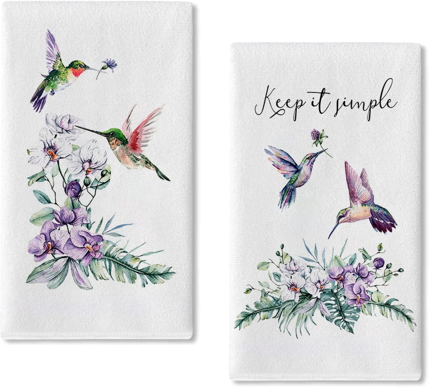 SPXUBZ Kitchen Towels, Hummingbird Beautiful Purple Orchid Towels for