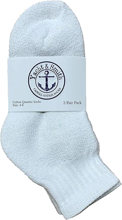 Yacht & Smith 12 Pairs of Cotton Mid Size Ankle Socks Boys and Girls Bulk Value Pack Socks White