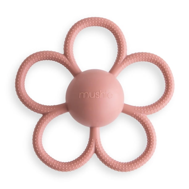 Juguete mordedera con sonaja mushie de silicona para bebé Daisy (rosa empolvado)