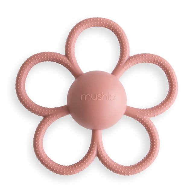 Juguete mordedera con sonaja mushie de silicona para bebé Daisy (rosa empolvado)