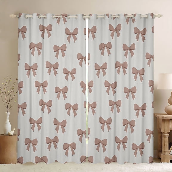 Manfei Brown Dreamy Bowtie Blackout Curtains,Kawaii Bowknot Window Curtains Pack of 2 (38x45 Each)