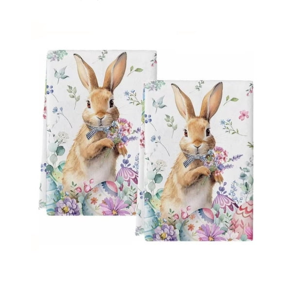 Lksixu Easter Kitchen Towels, 17x26 Inch Microfiber Rabbit Print Hand Towels, Highly Absorbent and Quick Dry Dish Towels, Farmhouse Spring Holiday Decorative Towels for Bathroom Kitchen