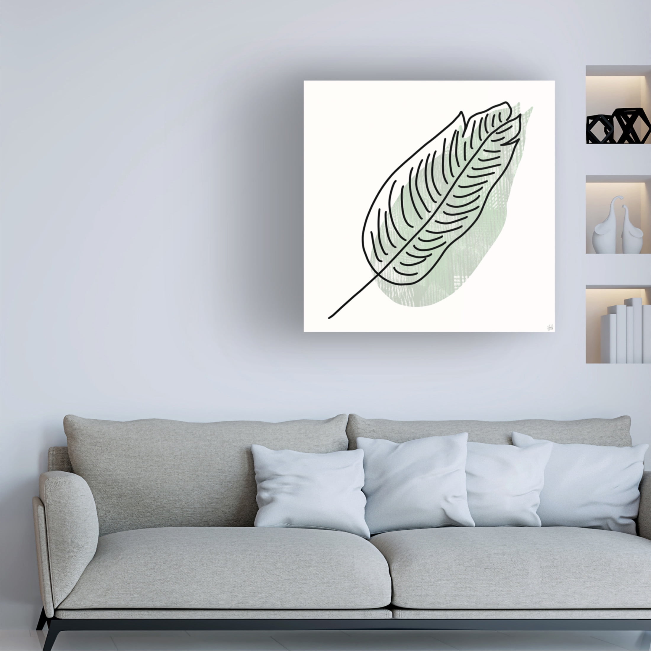 Canvas Wall Art - Line and Brush 'Leaf N Stamp 1' Wall Art for Living Room, Bedroom, or Office Décor by Trademark Fine Art - 14 x 14 Inches