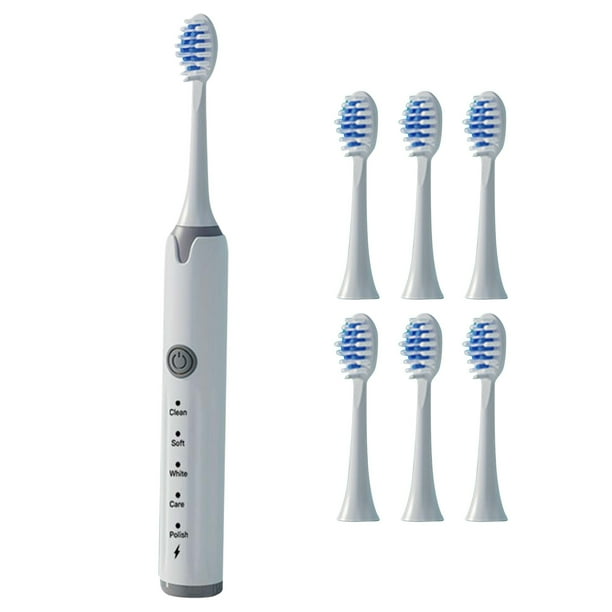 Cepillo de dientes eléctrico totalmente automático con sonido, juego de 6 piezas para adultos, blanqueador, para fiestas de estudiantes, hombres y mujeres, cepillo de dientes de cerdas suaves, recarga