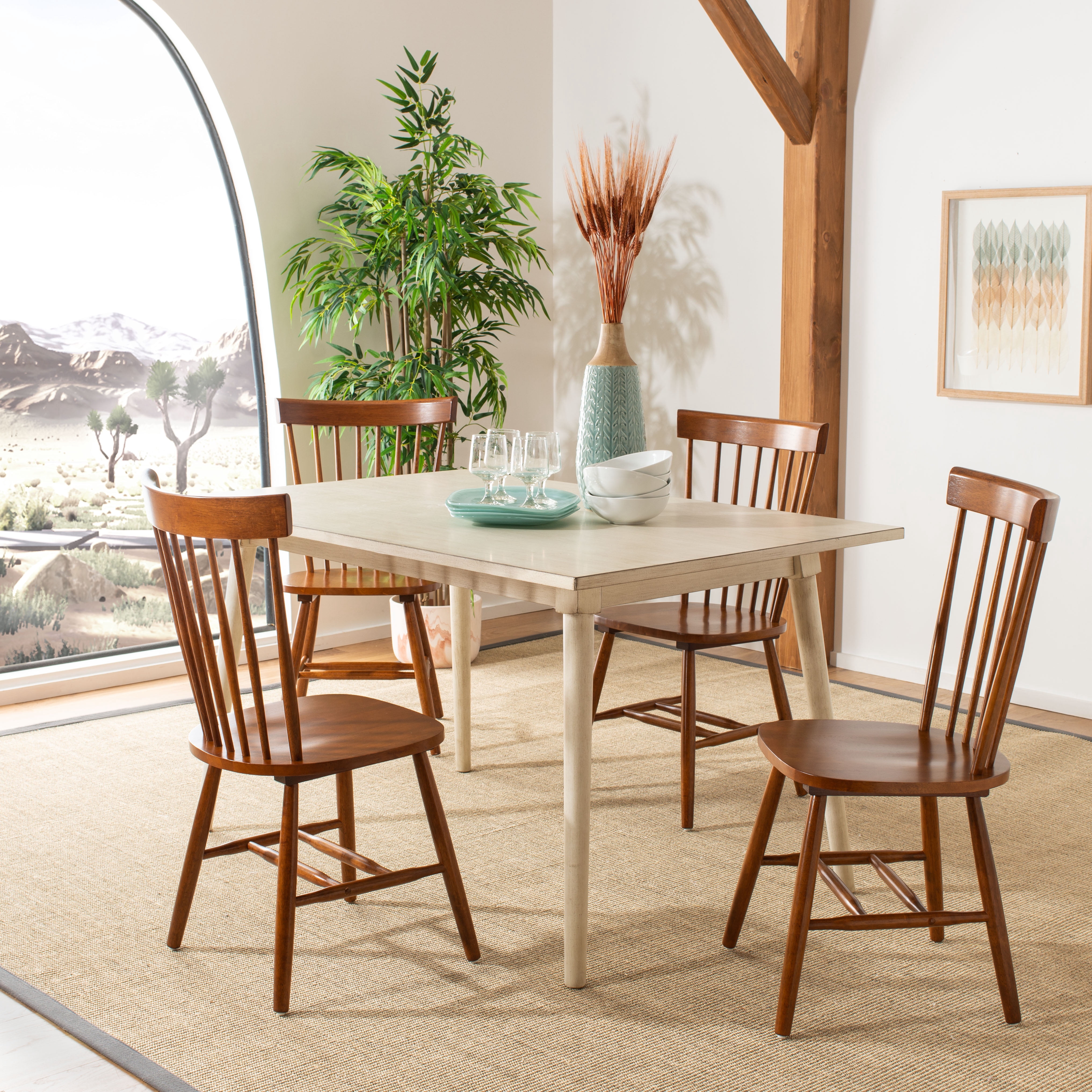 SAFAVIEH Parker Solid 17 in. H Spindle Dining Chair, Dark Oak, Set of 2