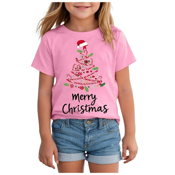 Staki Toddler Girl Christmas Shirt Kids Ugly Xmas Tshirt Cotton Short Sleeve Tee Top Sweaters for Girl(Pink,5-6 Years)