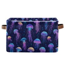Yayeee Canvas Storage Basket with Handles for Shelves Fabric Bins Closet Organizer, Dark Blue Jellyfish Pattern