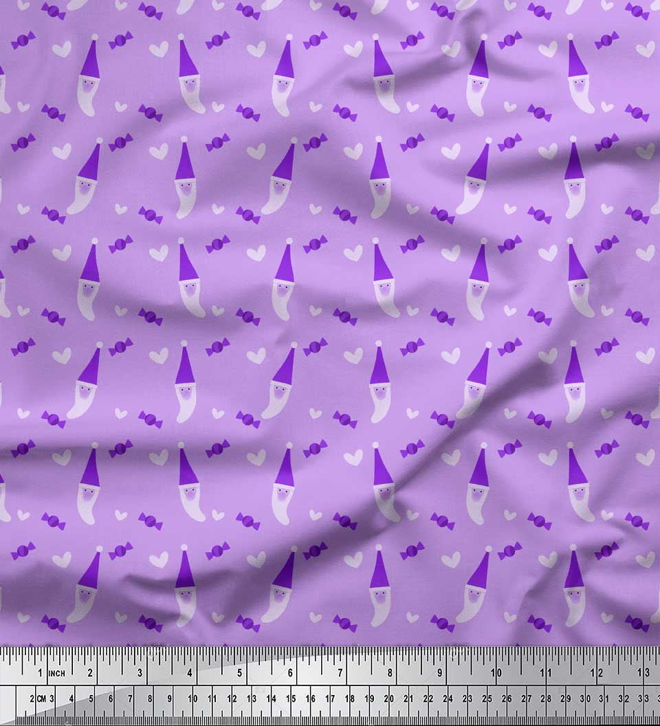 Soimoi Purple Georgette Viscose Fabric Heart,Candies & Santa Face Christmas Print Fabric by the Yard 42 Inch Wide