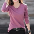 thumbnail image 2 of XPMWRP Women's Long Sleeve Shirts Casual Crew Neck Button Blouse Comfy Soft Loose Fit Solid Color Fashion Tee Red L, 2 of 5