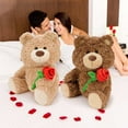 thumbnail image 7 of Coffee Rose Bear Plush Toy, Valentine'S Day Hugging Bear Doll With Short Plush Material And Rose Bouquet For Kids, Gift, Decoration, 11.02In, 7 of 7