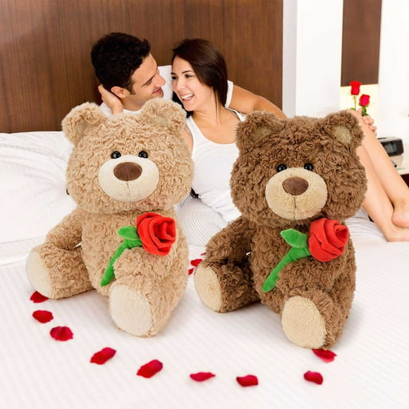 Sentmoon Birthday Gifts for Mom Plush Toys for Kids Huggable Decorative Pillows for Couch Rose Bear Valentine's Day Confession Doll Toy For and Rose Bundle for Birthday Gifts and Holiday Presents