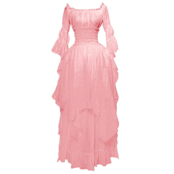 FEIFLY Women High Low Dress Puff Sleeve Off Shoulder Ruffle Dresses Solid Color Festival Clothing