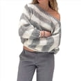 thumbnail image 2 of Suéter de Rayas de Gran Tamaño para Mujer, Sudadera de Punto con Bloques de Color, Larga, Suéter Holgado, Jersey Preppy Y2K. Gris L, 2 of 8