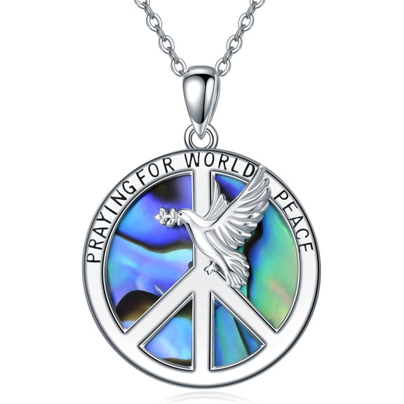 Sterling Silver Peace Sign Pendant Necklace with Dove Hippie Peace Jewelry Gifts for Women Men