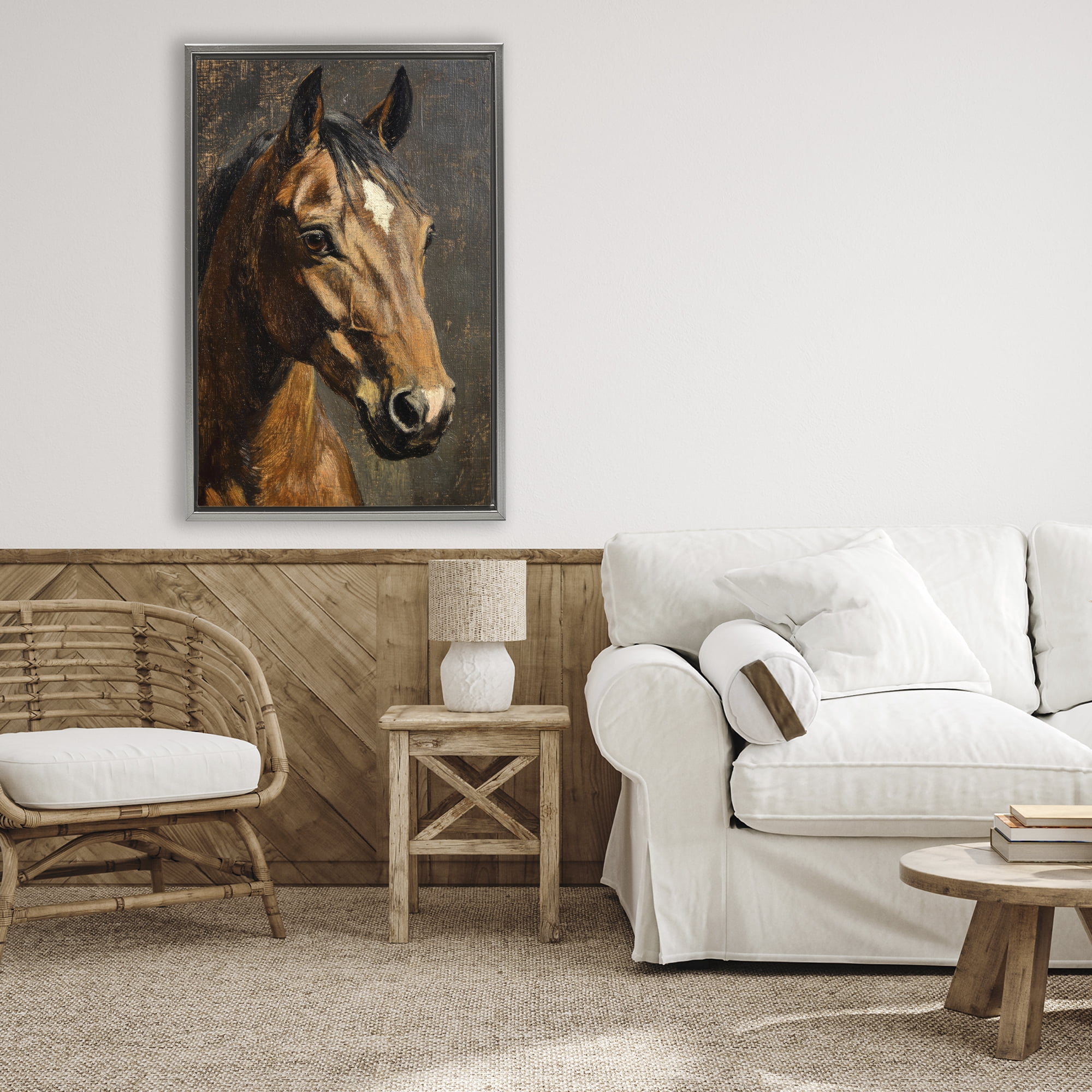 Stupell Industries Horse Portrait Study Gray Framed Floater Canvas Wall Art, design by Petal Prints Design