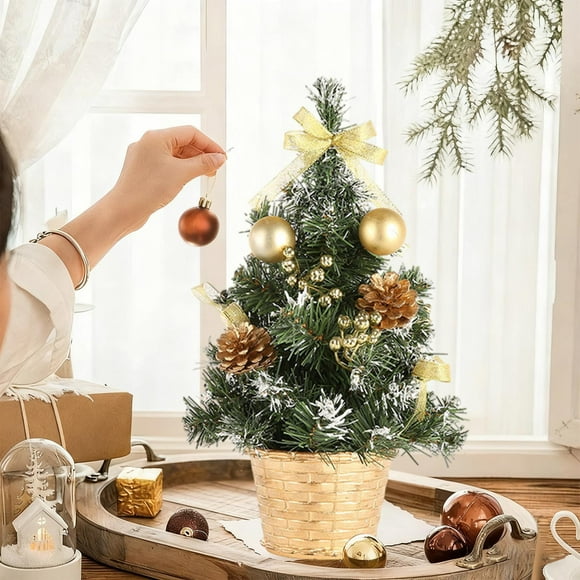 Mini Árbol de Navidad Artificial de 30 Cm, Ideal para Decorar Tu Hogar. Adornos Navideños de Plástico Dorado de 30 X 10 Cm. Listo para Usar.