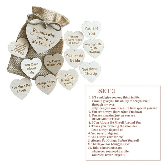 Xihbxyly Caja de Madera de La Amistad, Regalo de Recuerdo En Forma de Corazón, Mensaje Personalizado y Considerado, Incluye 10 Corazones de Madera, Ideal para Cumpleaños, Agradecimientos o Bodas, Set
