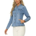 thumbnail image 4 of Chaquetas de mezclilla para mujer INSPIRE CHIC con cuello alzado, mangas largas, chaquetas de jean cortas, azul claro, talla L, 4 of 6