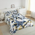 thumbnail image 2 of jejeloiu Vintage Flower Floral Queen Comforter Set,Tropical Plant Leaves Bedding Sets,Blue Gold White Bedding Comforter Set,Ultra Soft Bedroom Decorative Reversible,3 Pieces, 2 of 8