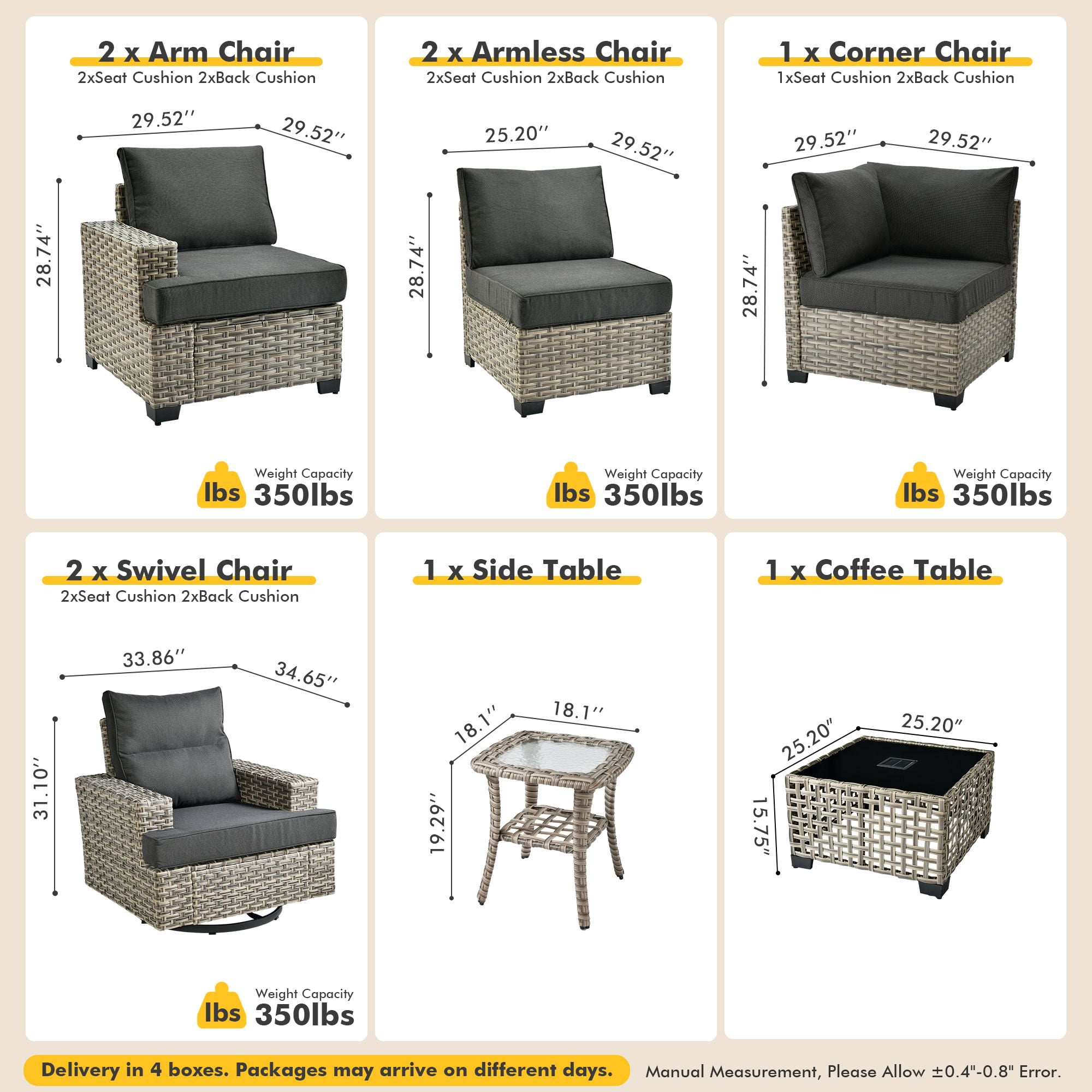 XIZZI Patio Furniture 9 Pieces All Weather Wicker Sectional Sofa Set Rattan Outdoor Conversation Set with Swivel Rocking Chairs for Garden, Black