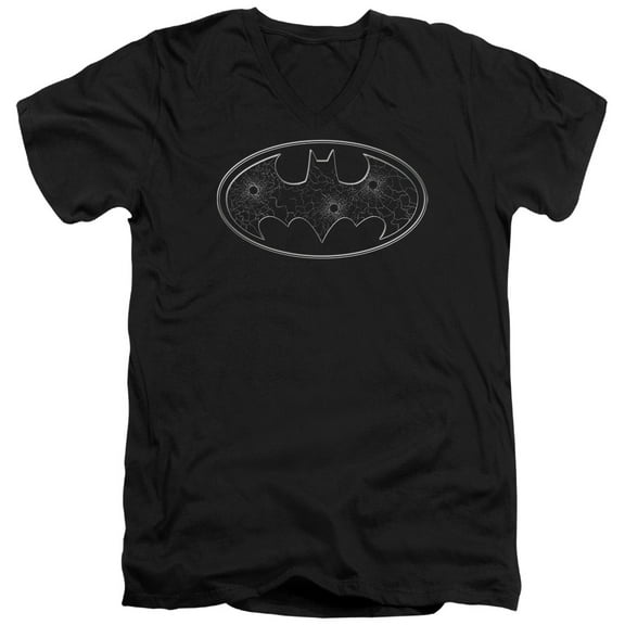 Batman Glass Hole Logo S/S Adult V-Neck T-Shirt Black
