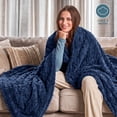 thumbnail image 3 of Bare Home Faux Shearling Blanket - Fluffy & Soft - Lightweight - Twin/Twin XL, Dark Blue - Cable, 3 of 5